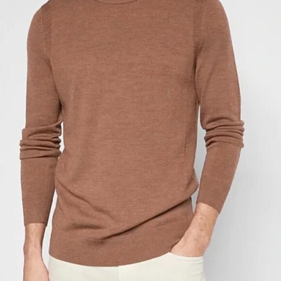 NWT EXPRESS Merino Wool Brown Crew Neck Sweater XL Tall - Picture 15 of 16
